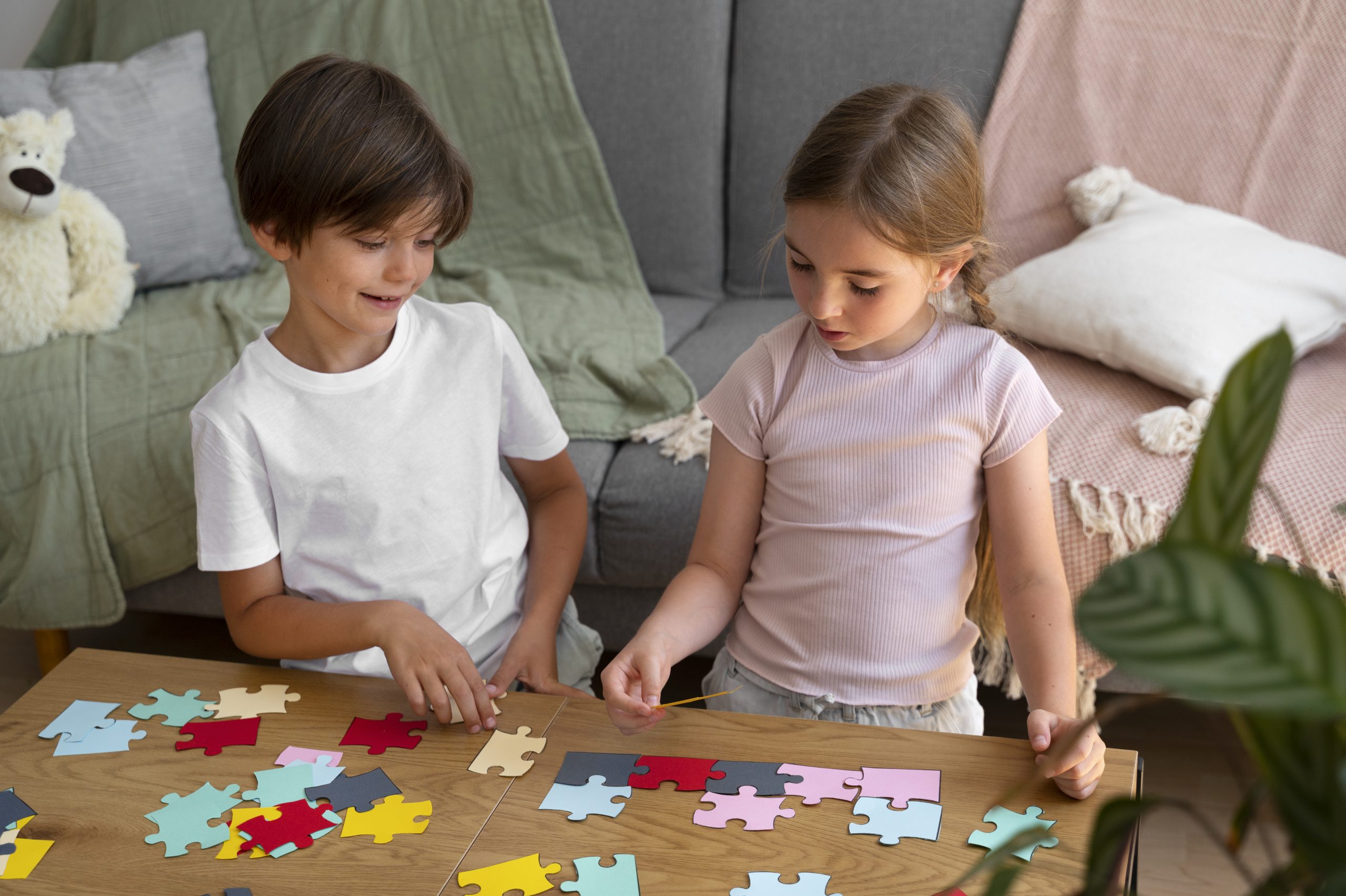 Kids with puzzle